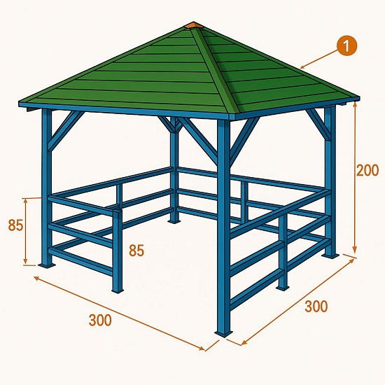 Готовый окрашенный металлический каркас беседки