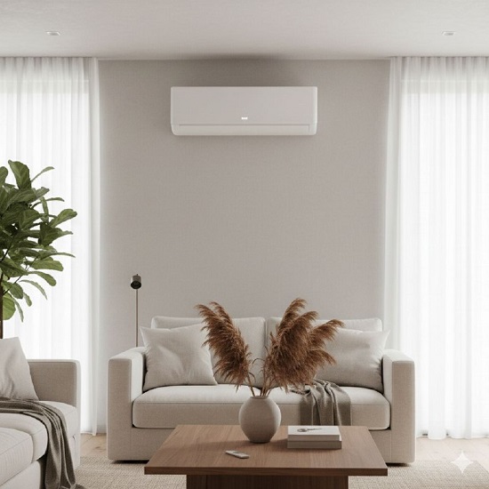 Современная сплит-система в интерьере гостиной