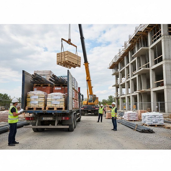 Организованная стройплощадка с материалами