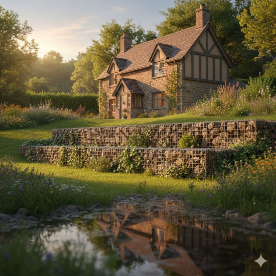 Строительство террасы из габионов на склоне