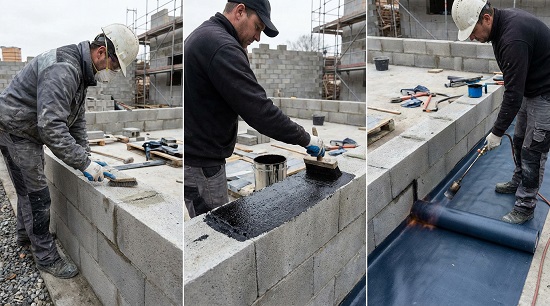 Этапы монтажа гидроизоляции на фундаментных блоках