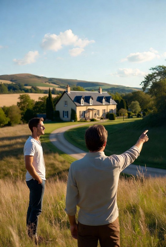 Агент недвижимости показывает загородный дом клиенту