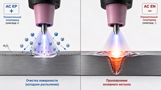 Катодное распыление при TIG-сварке алюминия переменным током
