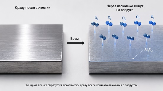 Образование оксидной плёнки на поверхности алюминия