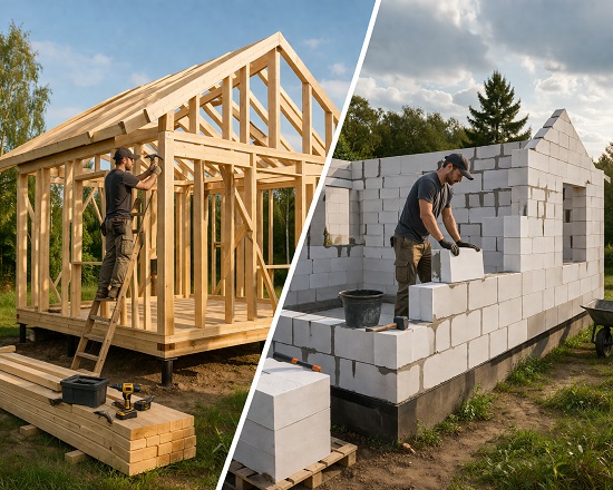 Строительство  каркасного дома и дома из газобетона, сравнение двух технологий строительства своими руками