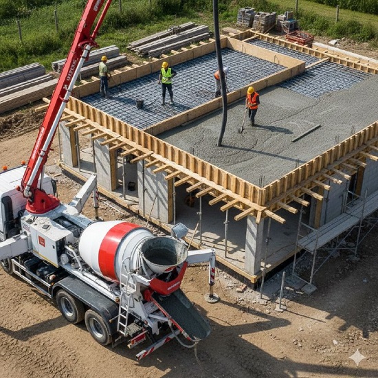бетонирование перекрытия коттеджа