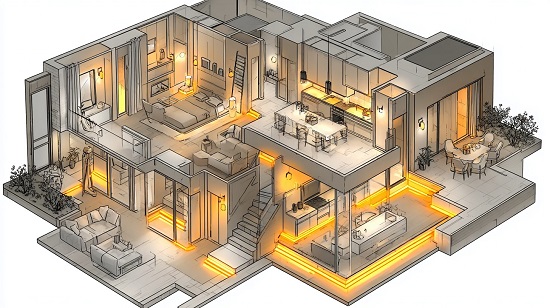 План освещения в частном доме с зонированием комнат