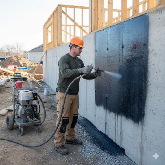 Нанесение жидкой резины на фундамент