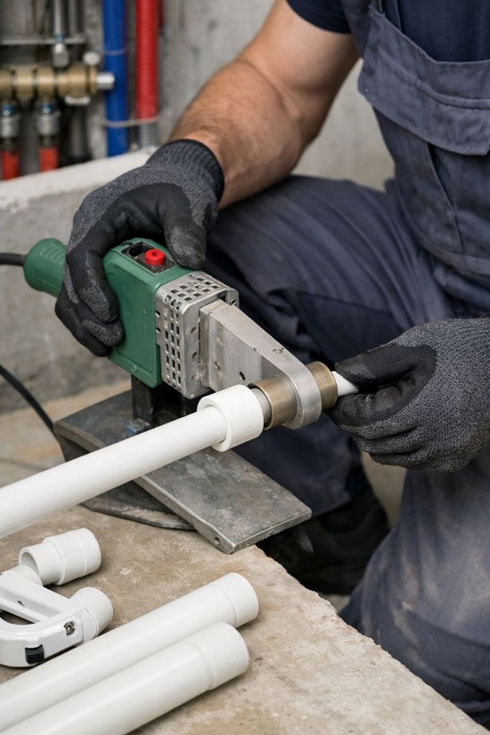 Процесс пайки полипропиленовой трубы для отопления