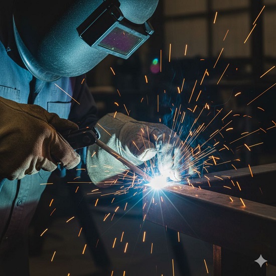 Процесс сварки каркаса стеллажа из металлического уголка