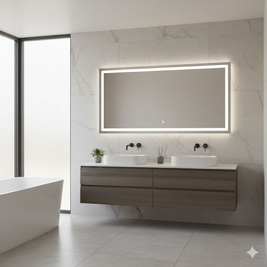 Современное зеркало с LED-подсветкой в интерьере