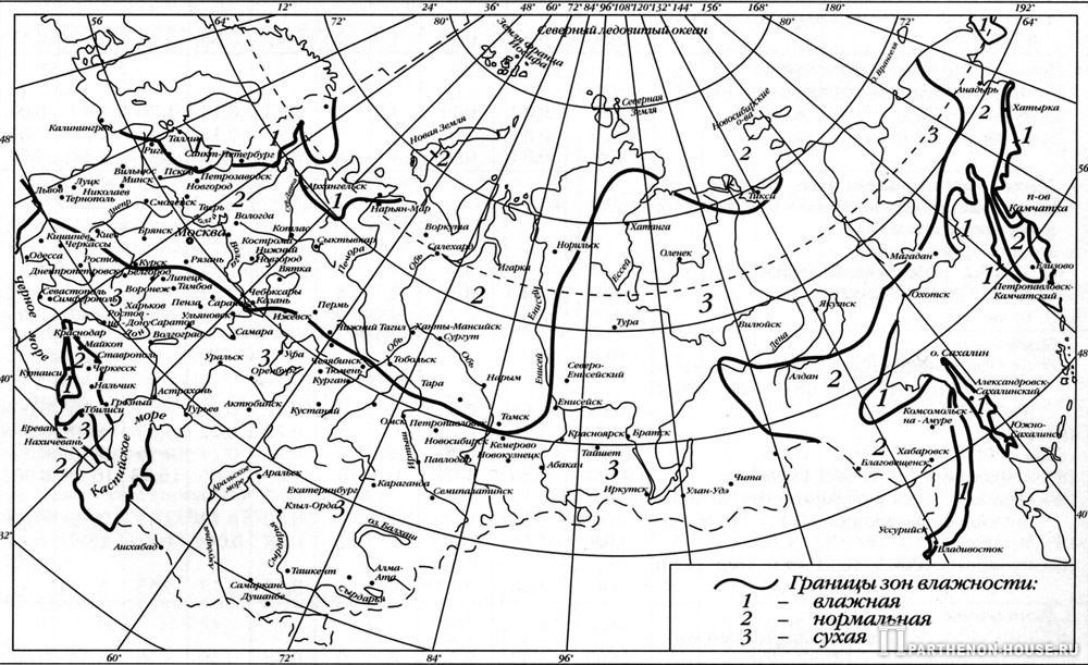 Карта зон влажности россии