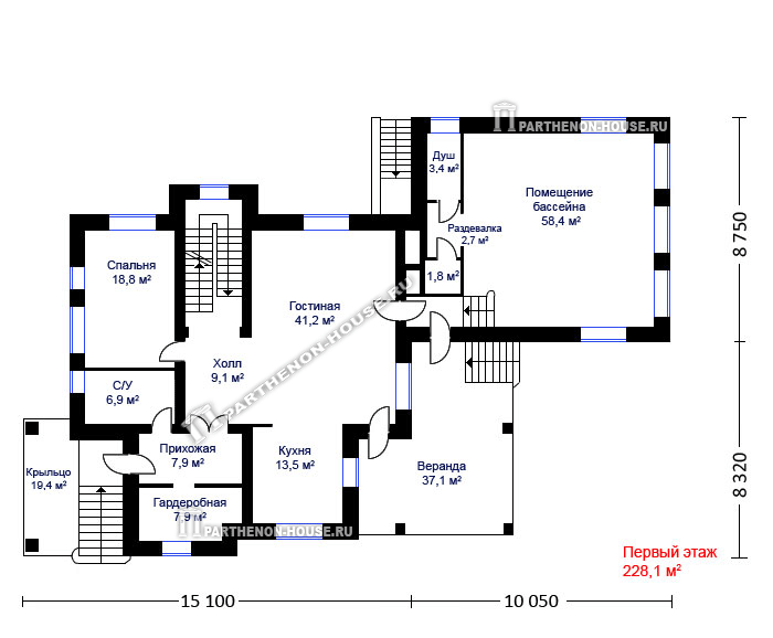 1 этаж проекта коттеджа ЭК 499-0