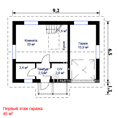 Дом гараж проект первый этаж Гараж с жилой мансардой (проект дачного дома) ГМ-7
