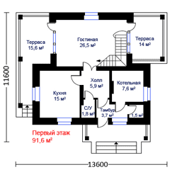 Первый этаж проекта дома ЯП 125-8
