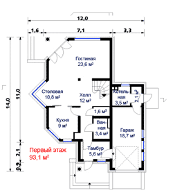 Первый этаж проекта дома К 249-6