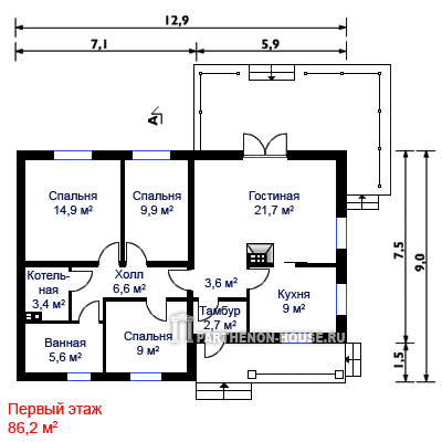 План одноэтажного дома из газобетона